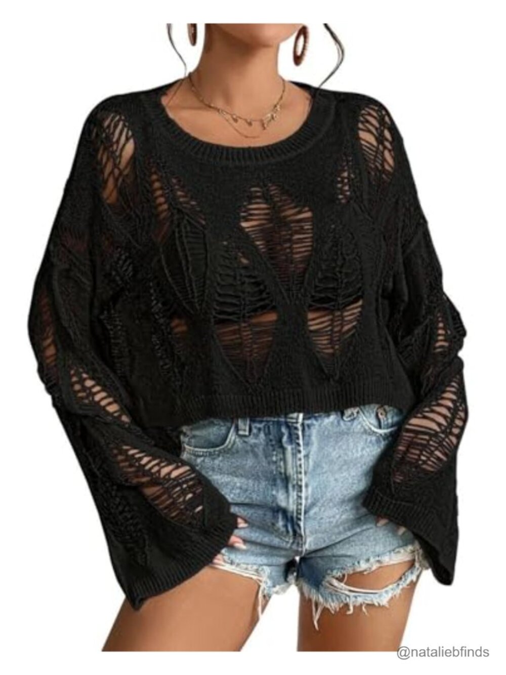 Gothic Oversized Sweater Long Bell Sleeve Knit Crop Pullover